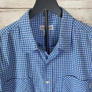 Carhartt XL Men’s Short Sleeve Button Up Shirt Blue White Check Work Casua